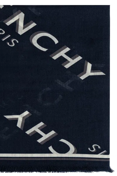 Givenchy Paris Logo Printed Scarf In Blue