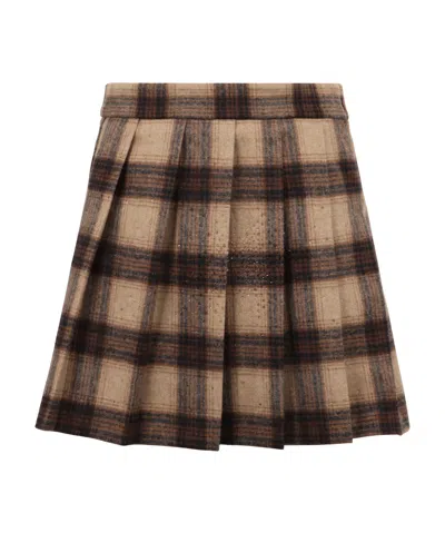 Giuseppe Di Morabito Pleated Check Mini Skirt In Brown