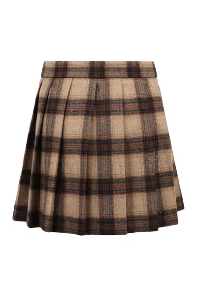 Giuseppe Di Morabito Pleated Check Mini Skirt In Brown