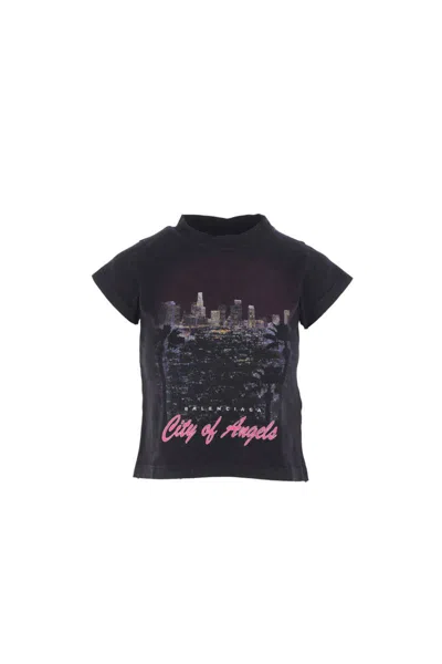 Balenciaga City Of Angels Shrunk T-shirt In Black