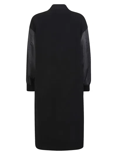 Pinko Long Bomber Coat In Wool And Nylon In Black