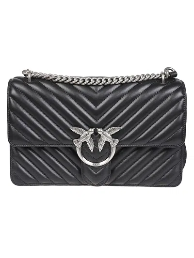 Pinko Chevron-pattern Chain-strap Shoulder Bag In Black