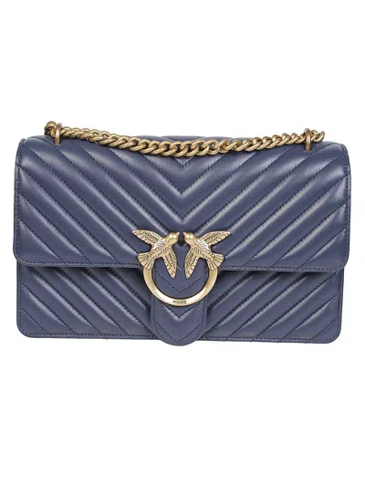 Pinko Chevron-pattern Chain-strap Shoulder Bag In Blue