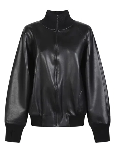 Norma Kamali Oversized Long Sleeve Synthetic Leather Jacket In Black