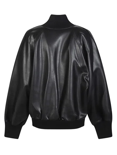 Norma Kamali Oversized Long Sleeve Synthetic Leather Jacket In Black