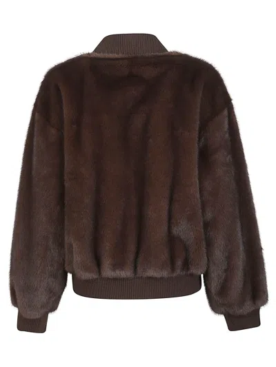 P.a.r.o.s.h . Faux Fur Bomber Jacket With Textured Appearance And Ribbed Details In Brown