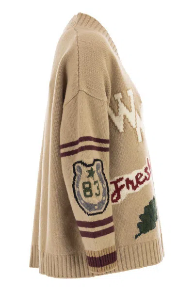 Weekend Max Mara Relaxed Fit Cardigan Made From Wool Yarn In Brown