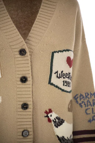 Weekend Max Mara Relaxed Fit Cardigan Made From Wool Yarn In Brown