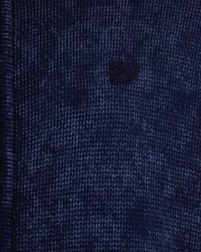 Daily Paper Mens Indigo Logo-patch Ribbed Knitted Cardigan Xl In Blue