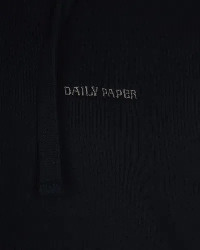 Daily Paper Boxy Black Hoodie With Adjustable Hood And Embroidered Logo In Black