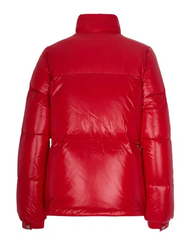 Pyrenex Fitted Glossy Nylon Puffer Jacket With Padded Pockets In Red