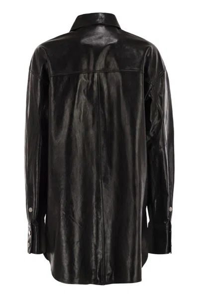 Sportmax Leather Shirt Jacket Chest Pocket In Black