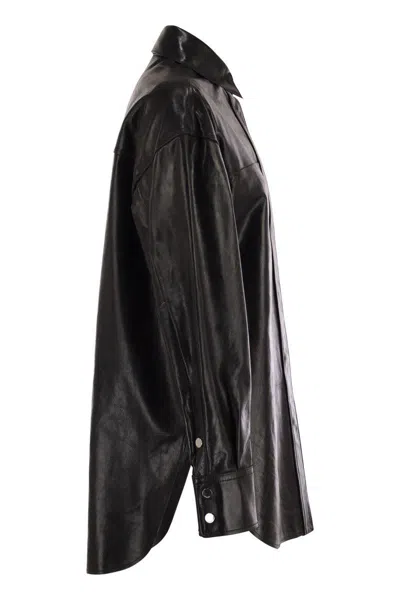 Sportmax Leather Shirt Jacket Chest Pocket In Black