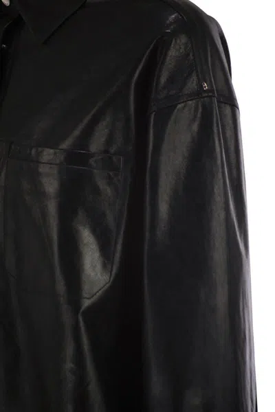 Sportmax Leather Shirt Jacket Chest Pocket In Black