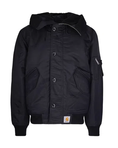 Carhartt Water-repellent Nylon Bomber Jacket With Adjustable Hood In Black
