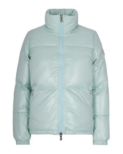 Pyrenex Fitted Shiny Nylon Puffer Jacket With Contrast Back Yoke In Blue