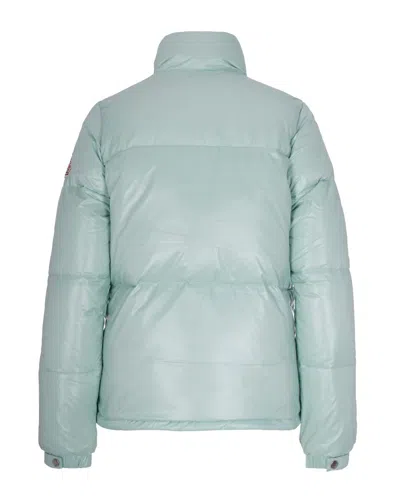 Pyrenex Fitted Shiny Nylon Puffer Jacket With Contrast Back Yoke In Blue