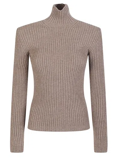 Max Mara Fitted Long Sleeve Turtleneck Knit Sweater In Neutral