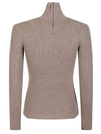 Max Mara Fitted Long Sleeve Turtleneck Knit Sweater In Neutral