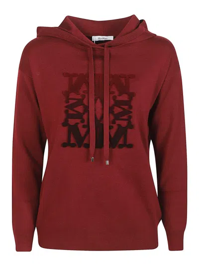 Max Mara Hooded Virgin Wool Long Sleeve Sweatshirt In Burgundy