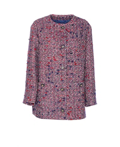 Gucci Multicolor Crewneck Jacket With Gg Logo On The Buttons In Wool Blend Woman In Purple