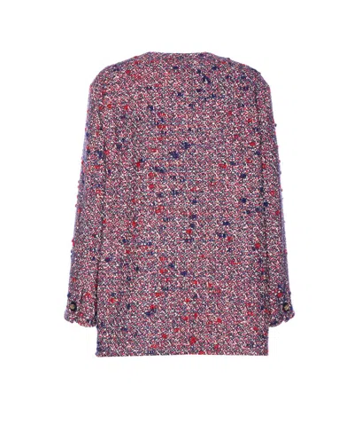 Gucci Multicolor Crewneck Jacket With Gg Logo On The Buttons In Wool Blend Woman In Purple