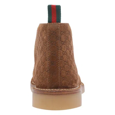 Gucci Lace-up Suede Ankle Boots With Pull Tab In Brown