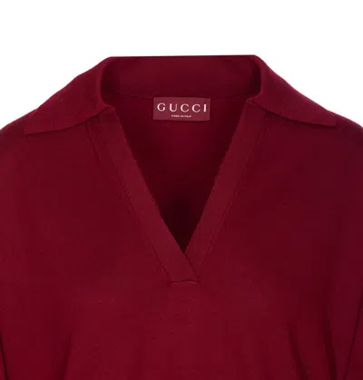 Gucci Women Ultrafine Wool Polo Shirt In Red
