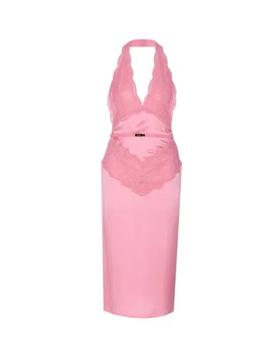Gucci Halter Neck Midi Dress With Belt Detail In Pink