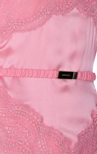 Gucci Halter Neck Midi Dress With Belt Detail In Pink