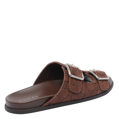 Gucci Suede Slide Sandals Open Toe In Brown