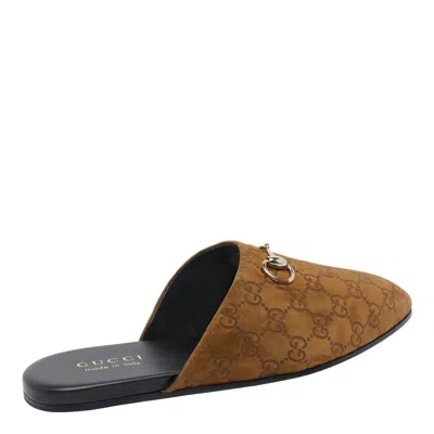 Gucci Men Brown Mule With Horsebit On The Front And All-over Gg Motif In Suede Man In Brown