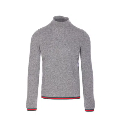 Gucci High Neck Turtleneck Sweater With Ribbed Trim In Gray