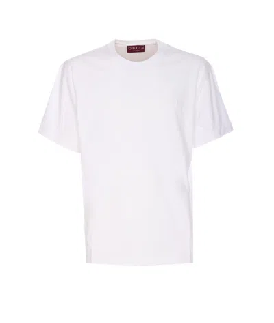 Gucci T-shirt Aus Baumwolljersey Mit Stickerei In White