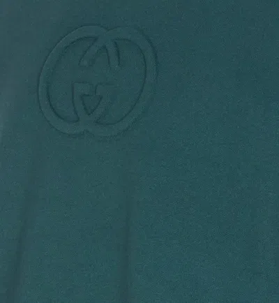 Gucci Long Sleeve Crewneck Sweatshirt With Ribbed Cuffs And Hem In Green