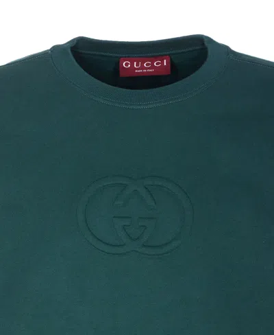 Gucci Long Sleeve Crewneck Sweatshirt With Ribbed Cuffs And Hem In Green