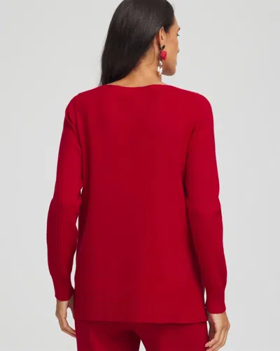 Chico's Ella Button Tunic Sweater In Carmine Red In Red