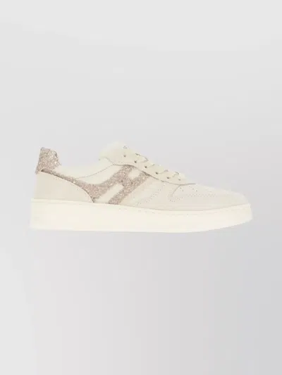 Hogan Suede And Smooth Leather H630 Sneakers With Glittered H In White