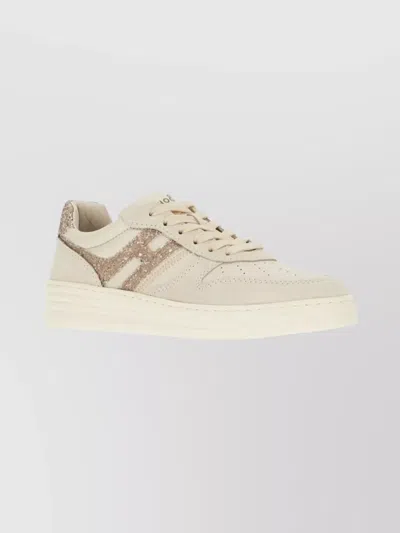 Hogan Suede And Smooth Leather H630 Sneakers With Glittered H In White