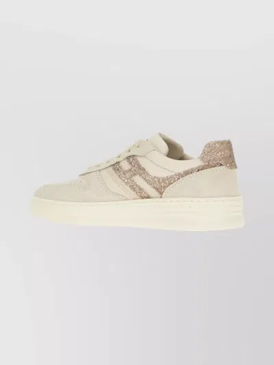Hogan Suede And Smooth Leather H630 Sneakers With Glittered H In White