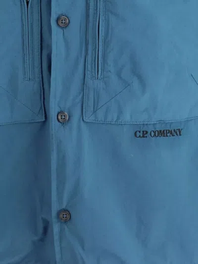 C.p. Company Button-up Casual Jacket With Flap And Zipper Pockets In Blue