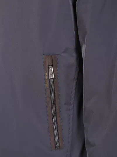 Moorer High Collar Long Sleeve Jacket In Blue