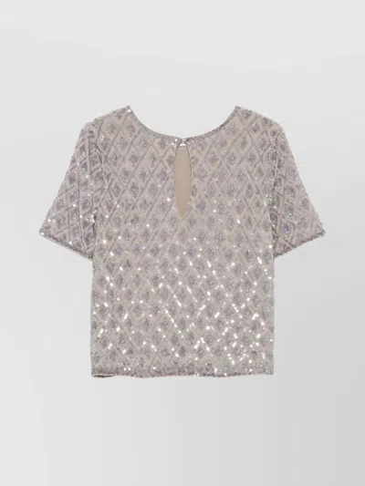 P.a.r.o.s.h Short Sleeve Top With Keyhole Back And Sequins In Multi