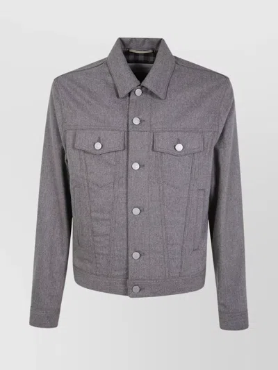Jacob Cohen Long Sleeve Trucker Jacket With Adjustable Waist In Gray