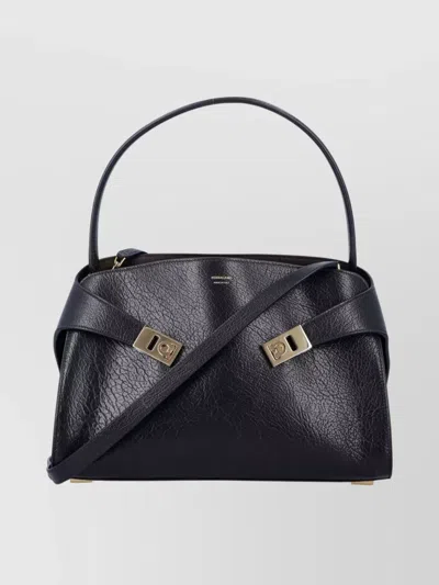 Ferragamo Hug Soft Bicolor Shoulder Bag In Calfskin In Black