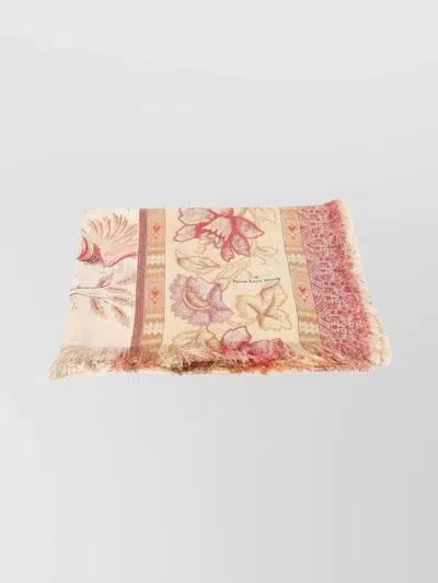Pierre Louise Mascia Floral Pattern Scarf Fringed Edges