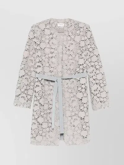 P.a.r.o.s.h Floral Lace Long Sleeve Belted Jacket In White