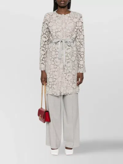 P.a.r.o.s.h Floral Lace Long Sleeve Belted Jacket In White