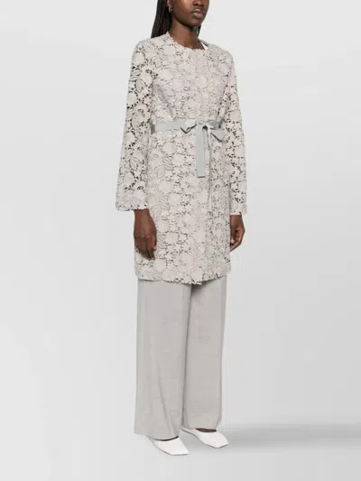 P.a.r.o.s.h Floral Lace Long Sleeve Belted Jacket In White