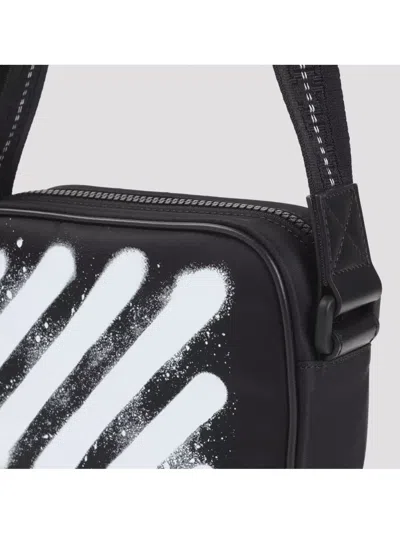 Off-white Black And White Diag Spray Polyamide Camera Bag In Black